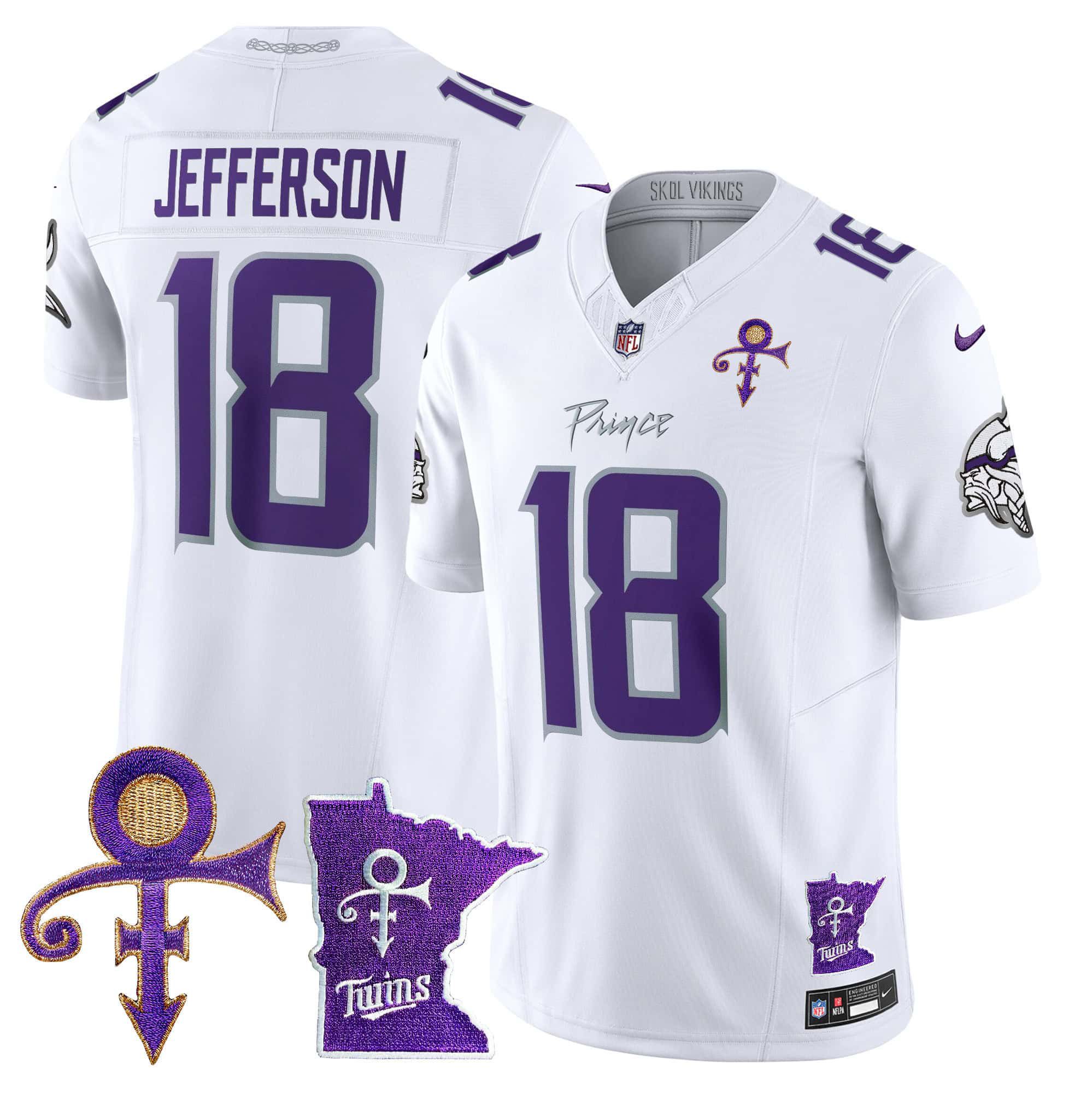 Men Minnesota Vikings 18 Jefferson White 2024 Nike Prince Vapor Limited NFL Jersey
